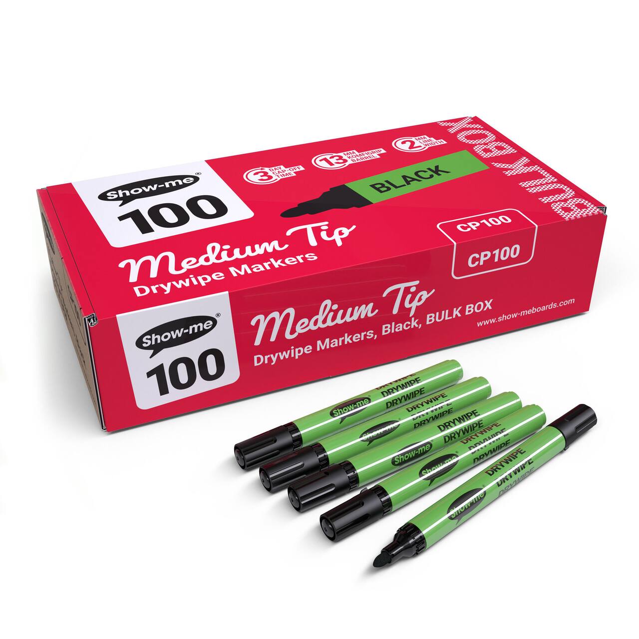 Show-me® Black Medium Tip Dry Erase Markers, 100ct.